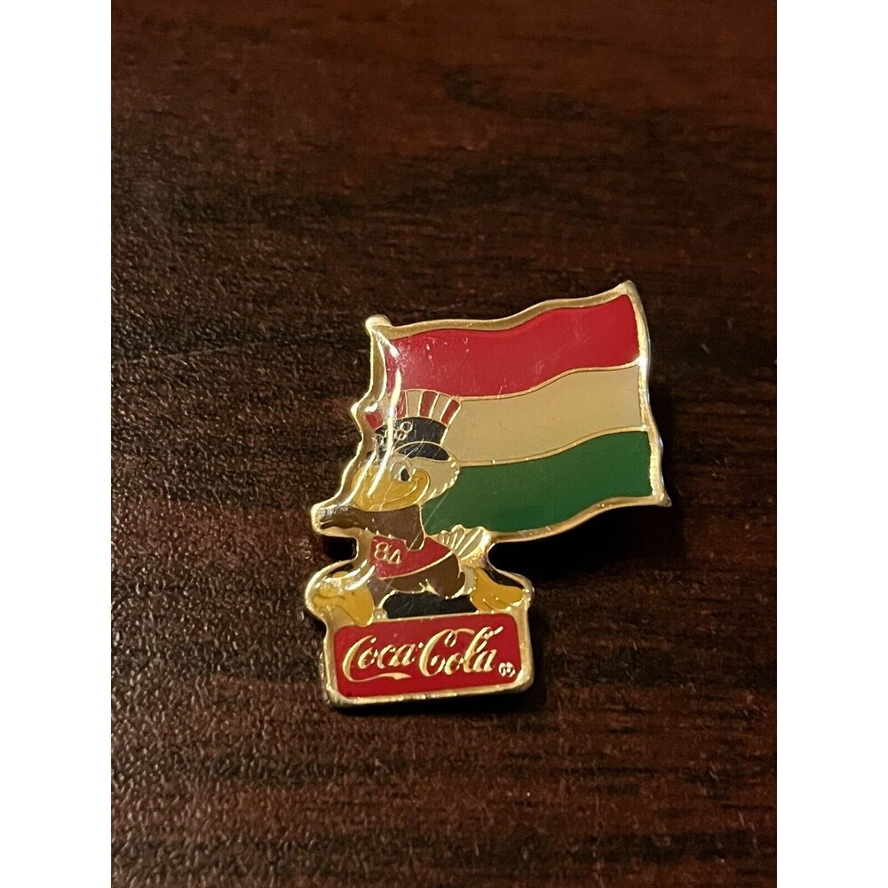 Vintage 1984 Los Angeles Olympics Coca Cola Sam Eagle Hungary Flag Lapel Pin